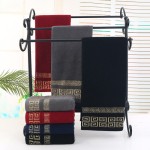 (Dark Blue, 70*140cm) Embroidered Cotton Bath Towel, Solid Color, Extra Thick, Daily Use for Men and Women